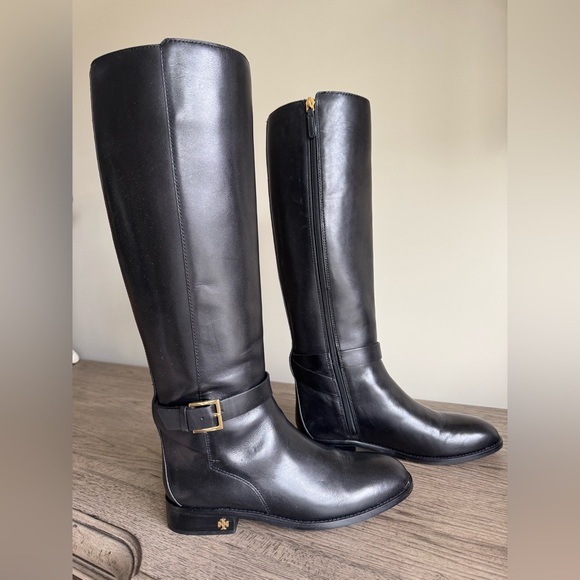 Tory Burch Black Leather Riding Boots Brooke 25mm Knee Boot Calf Leather Size 7 - Picture 3 of 10